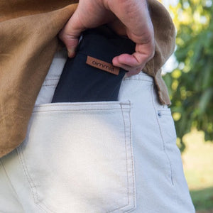the pouch is put in the pocket.